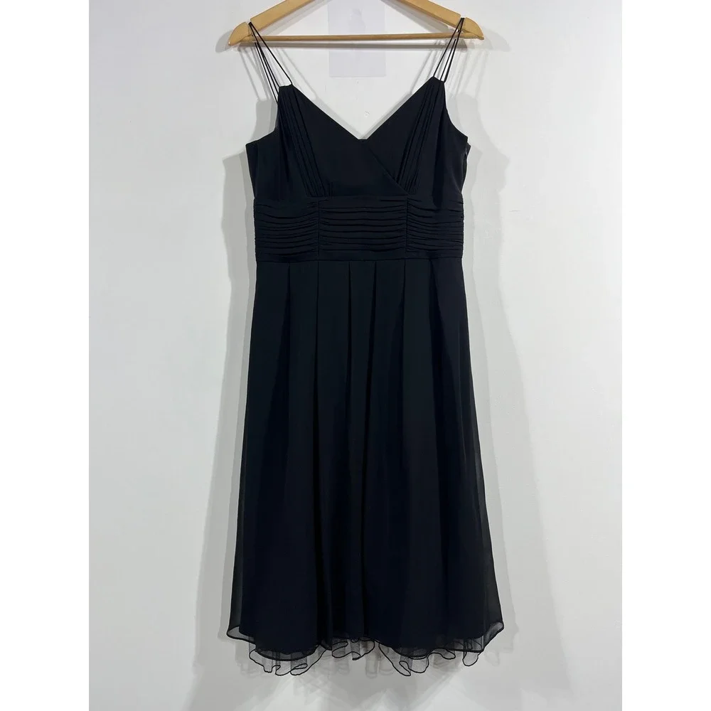 Ann Taylor 90s Minimalist Fairy Grunge Old‎ Money 100% Silk Black Midi Dress 8